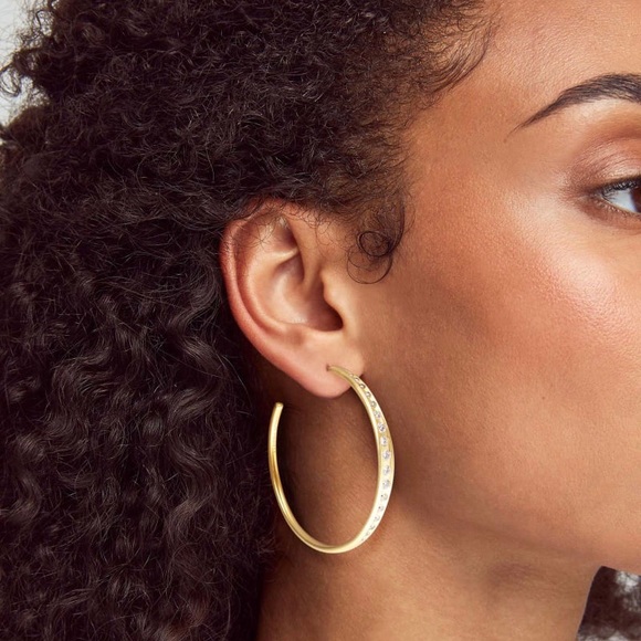 Kendra Scott Selena Large Hoops Earrings Vintage Gold Sparkly White Zirconia $78 - Picture 4 of 17